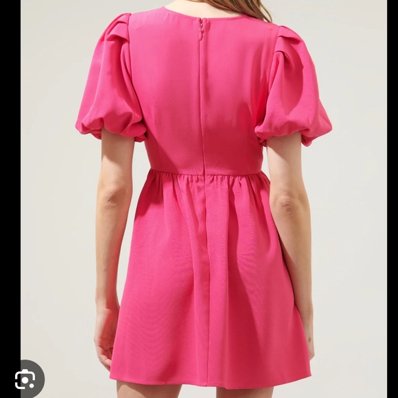 Sugarlips Hot Pink Bow Tie Mini Dress Bubble Hem Magenta - Picture 2 of 2